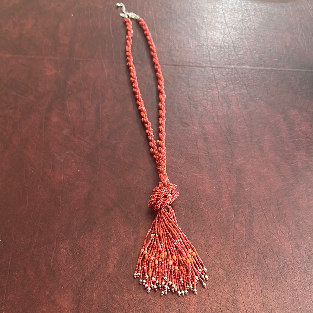 Chico’s Elegant Orange Beaded Necklace - Picture 3 of 4